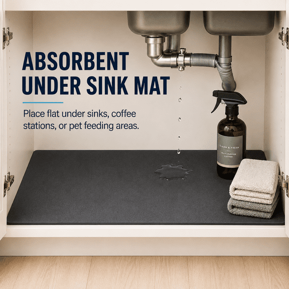 MORAVE 20"W x 32"L Dark Grey Under Sink Mat, Cuttable Waterproof Absorbent Cabinet Liner for Kitchen & Bathroom Sink Cabinet