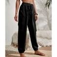 thumbnail image 4 of Defitshape Women's Casual Cargo Pants Long Pants Winter Elastic Waist Pocket Mid Rise with Pockets Black Large, 4 of 4