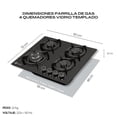 thumbnail image 4 of FLINE | Combo parrilla de gas y Campana Acero Inoxidable | negra 60 cm| vidrio templado y acero negro| 4 quemadores | Controles boton | OS4BR60, 4 of 5