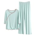 thumbnail image 2 of Awdenio Womens Pajamas Sets ,Women's Fashion Round Neck Solid Color Casual Tops Outing Pajama Set Long Pants Sets, 2 of 4