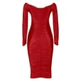 thumbnail image 5 of FEIFLY Women Off Shoulder Bodycon Midi Dress With Ruffled Long Sleeve For Night Out Party Evening Wear And Boho Female Dresses Solid Color, 5 of 5