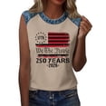 thumbnail image 6 of KDDYLITQ Womens U.s. 250th Anniversary Tshirt 4th July 250 Years Birthday Sleeveless Tanks Liberty Usa Star Stripes American Birthday Blouses American Flag Loose Crew Neck Tops Khaki 3XL, 6 of 7