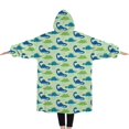 thumbnail image 2 of Oversized Wearable Blanket Hoodie,Colorful Dinosaurs Leaves Pattern Sherpa Blanket Hoodie with Super Pockets,Super Warm Fuzzy Pullover for Women & Men, 2 of 6
