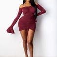 thumbnail image 1 of Gspmoly Robe d'Été, Robe à Manches Longues pour Femmes à Épaules Dénudées, Robe à Manches à Cordon de Serrage Colorée, Robes de Cocktail, Offres Prime, 1 of 1