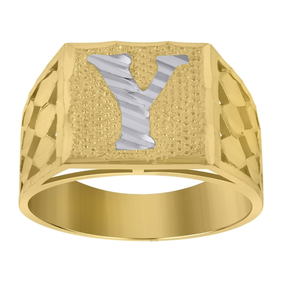10kt Two-Tone Gold Mens Diamond-Cut Textured Initial Letter Y Band Ring 3.9 Grams