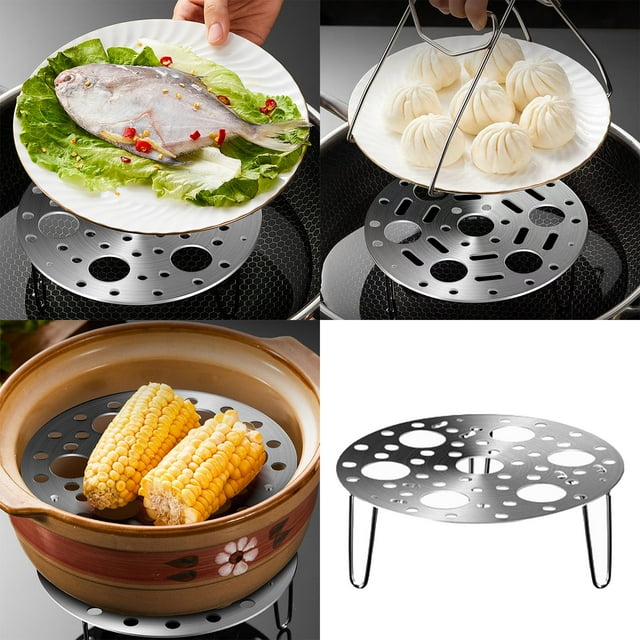 Rejilla de vapor de acero inoxidable | Bandeja vaporera plegable para olla a presión y multicocina | Rejilla de cocción de 3 patas para una distribución uniforme del calor