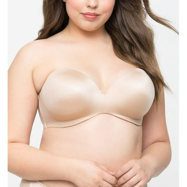Women's Curvy Couture 1290 Smooth Strapless Multi-Way Uplift Bra (Bombshell  Nude 42DD) 
