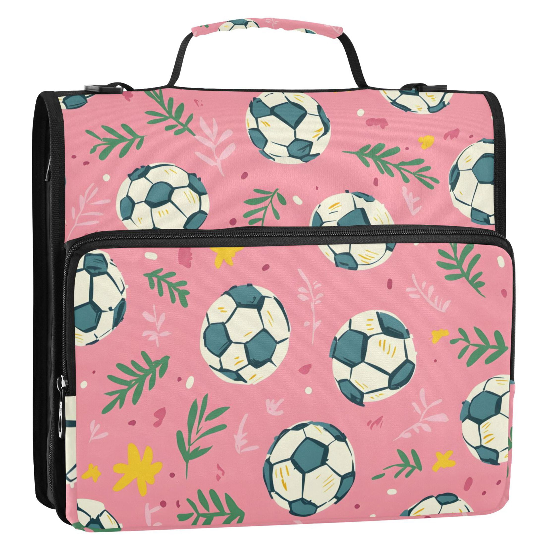 3 Ring Zipper Binder with Shoulder Strap Waterproof Trapper Keeper 2 Inch D-Ring 500 Sheets Capacity Leaves Football