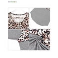 thumbnail image 6 of BadPiggies Women Leopard Print Colorblock Long Sleeve Round Neck Casual Blouses Tops (L, Gray), 6 of 6
