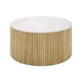 thumbnail image 2 of Benjara Cid Jolie 32" Coffee Table- White Marble Top- Brown Mango Drum Base, 2 of 6