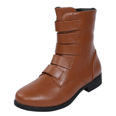 

HGWXX7 Booties Zipper Women Toe Round Retro Middle Heels Shoes Solid Color Women s Boots Fall Shoes