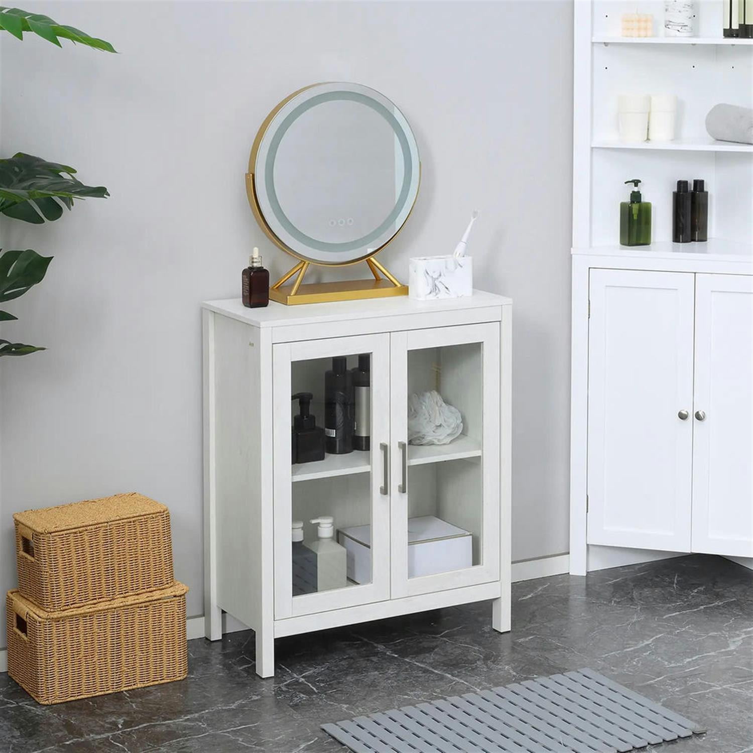 Demi Bonn 30" Bathroom Floor Cabinet, Freestanding Storage Cabinet with Adjustable Shelf and Glass Doors, for Living room, Entryway, Kitchen, White