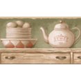thumbnail image 1 of Beige Kitchen Chest Tea Cups Plates Kettle Olive Green Wallpaper Border Retro Design, Roll 15' x 7'', 1 of 3