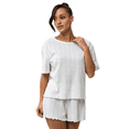 thumbnail image 1 of Conjunto de Pijama Informal Holgado con Ribete de Encaje para Mujer, 2 Piezas, Camiseta de Corta con Cuello Redondo y Pantalones Cortos, Color Cremoso L, 1 of 10
