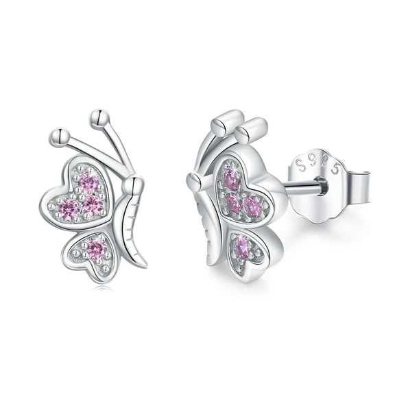 Cuoka Butterfly Stud Earrings 925 Sterling Silver Purple Zirconia Earrings 18K White Gold Plated for Women Hypoallergenic Fashion Jewelry Birthday Xmas Gift for Sensitive Ears
