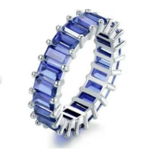 Tanzanite Infinity Band Ring Sterling Silver Full Eternity Ring Wedding Band Blue Gemstone Jewelry Baguette Band Elegant Design Gift for Her