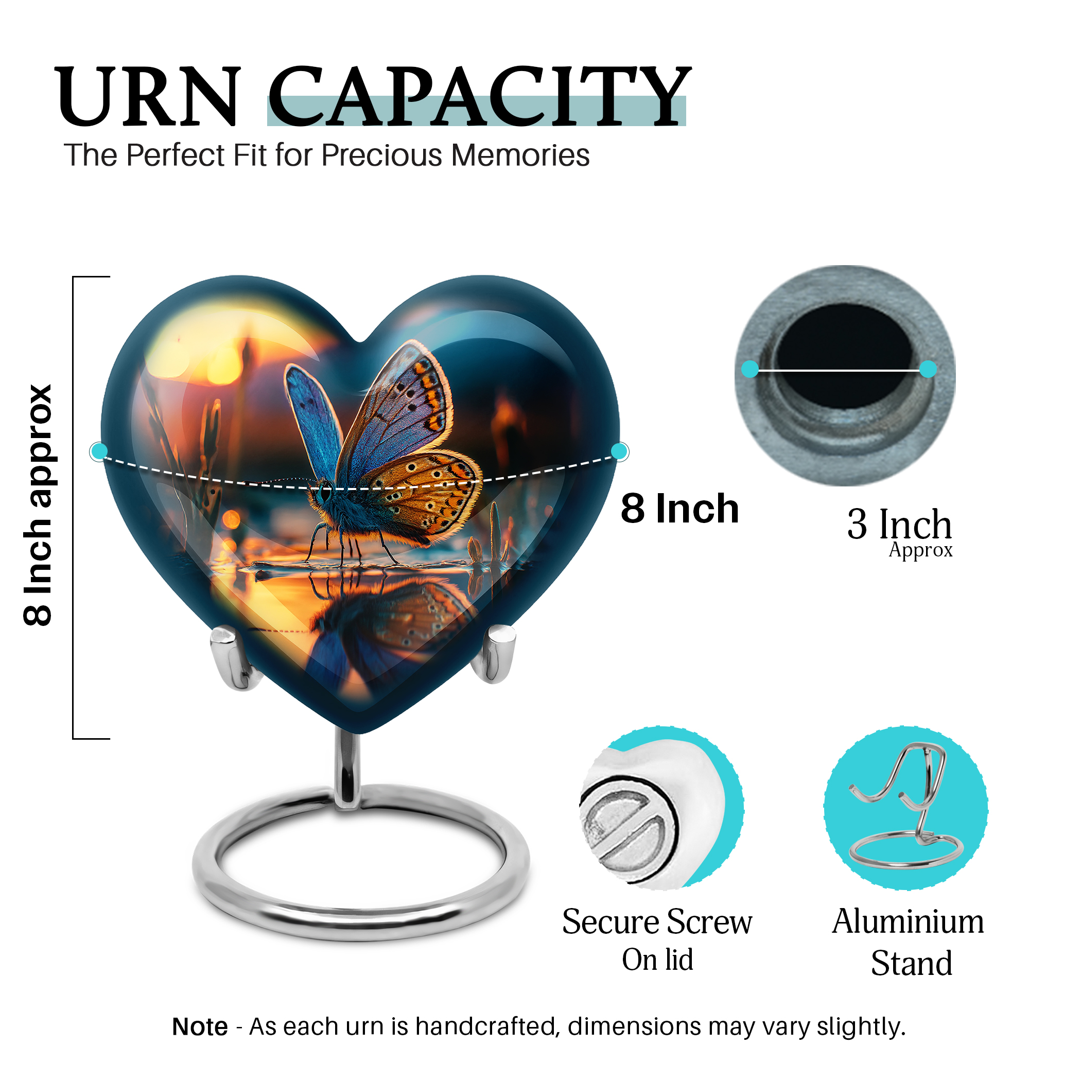 SABURIAL Butterfly Urn - Beautiful Cremation Urns For Mom & Dad Ash - Unique Memorial Urn For Adult Women Ashes - Beautiful Handmade Urns For Ash - Combo - 8 Inch Large & 3 Inch