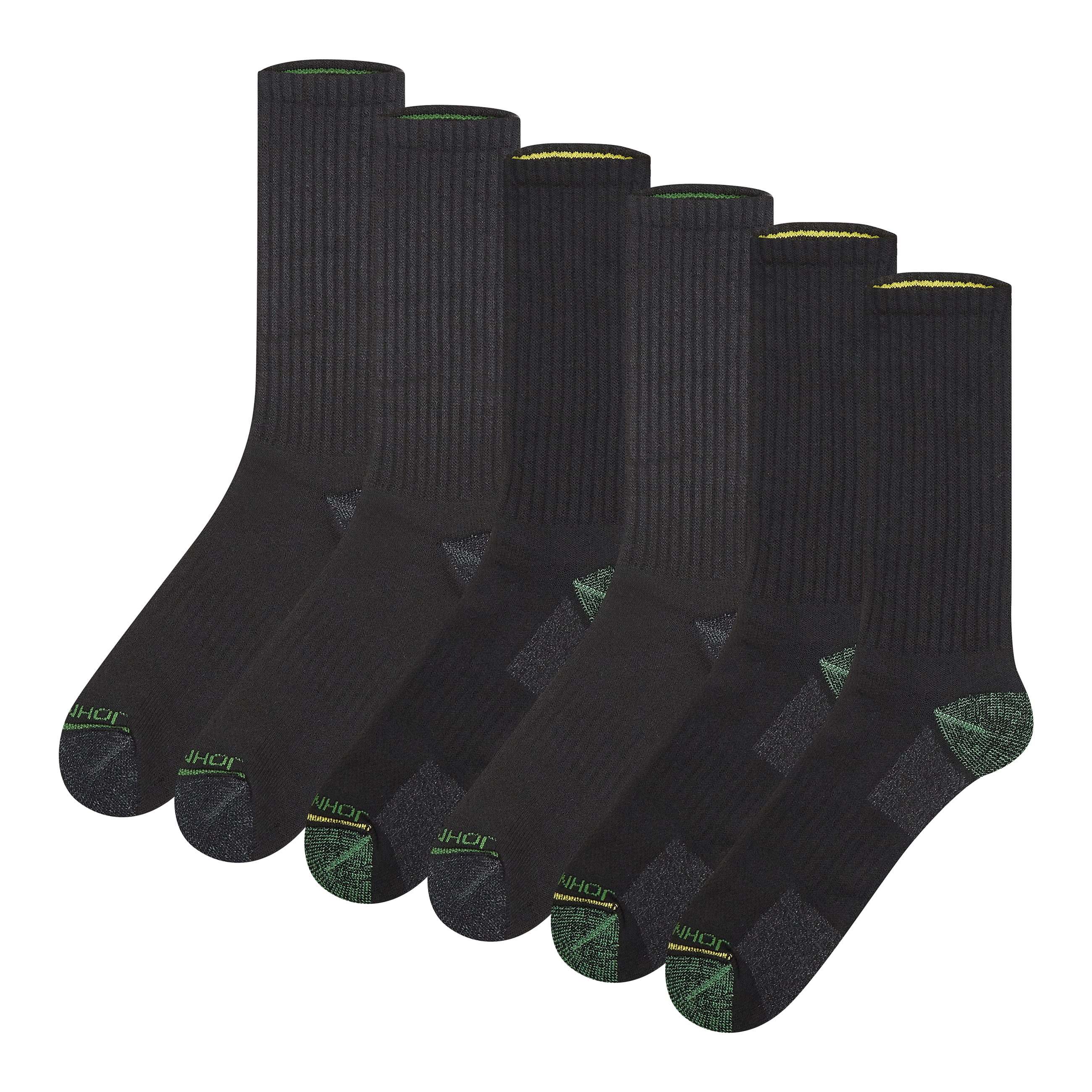 John Deere Men's Socks, Workwear Max Cushion Crew Socks, 6-Pack