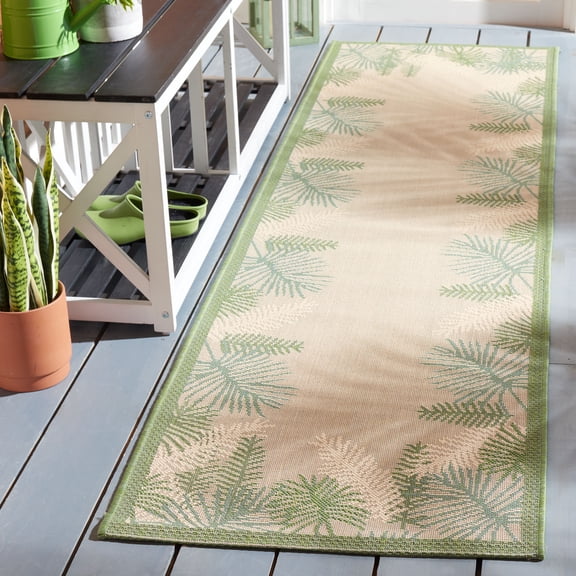 Safavieh Courtyard Martin Botanical Indoor/Outdoor Runner Rug, Cream/Green, 2'3" x 8'