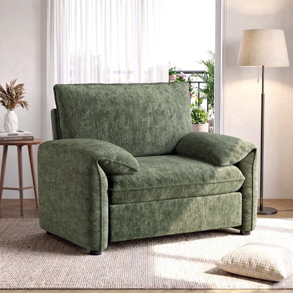 ROGALIS 42" Accent Chair with Padded Arms,Modern Oversized Chairs for Living Room,Chenille Comfy Armchair,Green