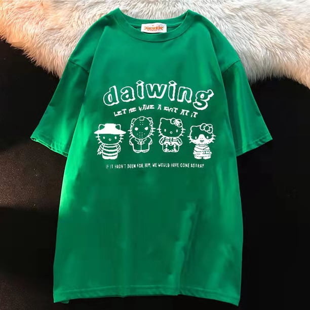 Camiseta de manga corta de algodón para niños y niñas, Camiseta holgada de Hello Kitty, Top de media manga para estudiantes, moda