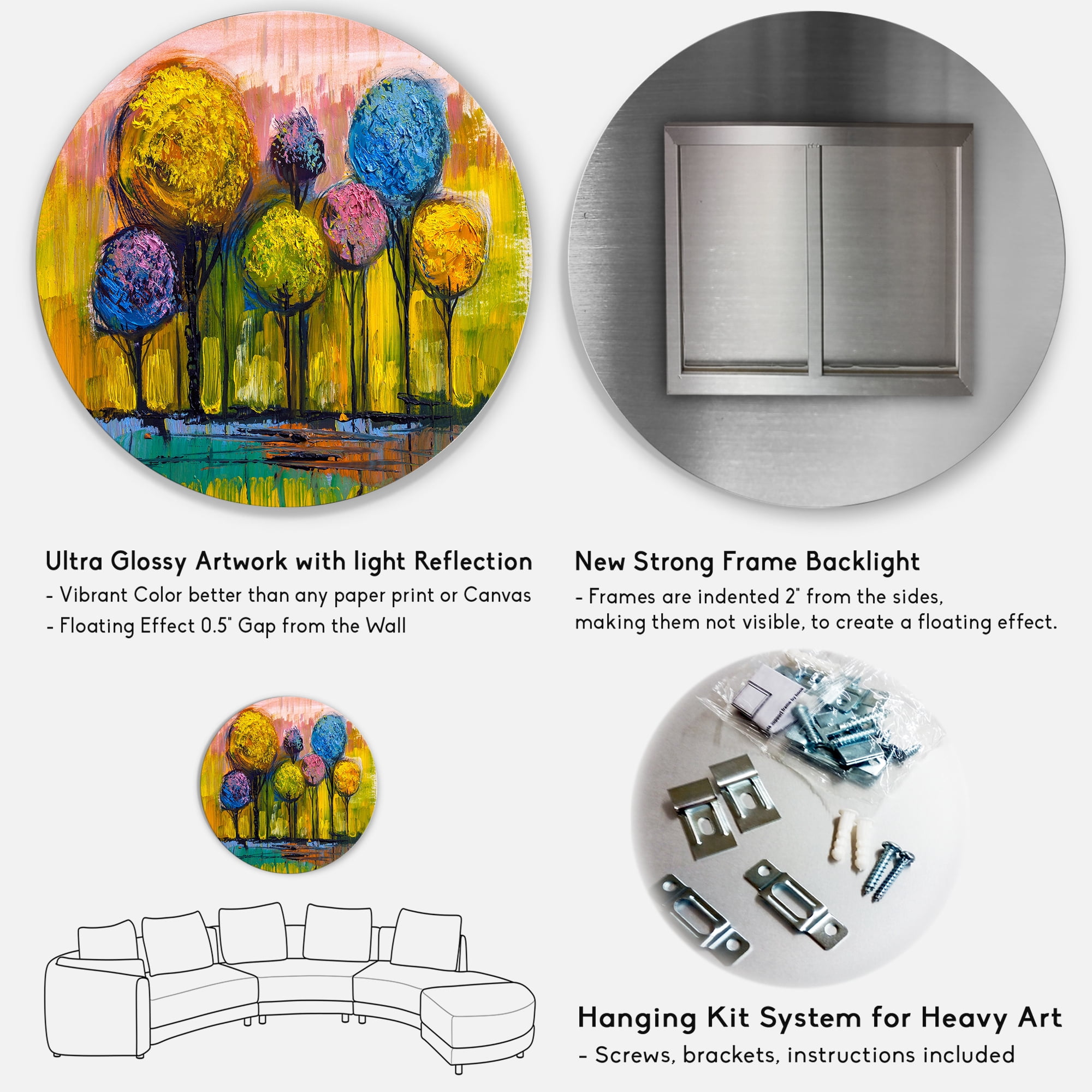 Designart 'Colourful Landscape Trees Impressionist IV' Modern Circle Metal Wall Art 36x36 - Disc of 36