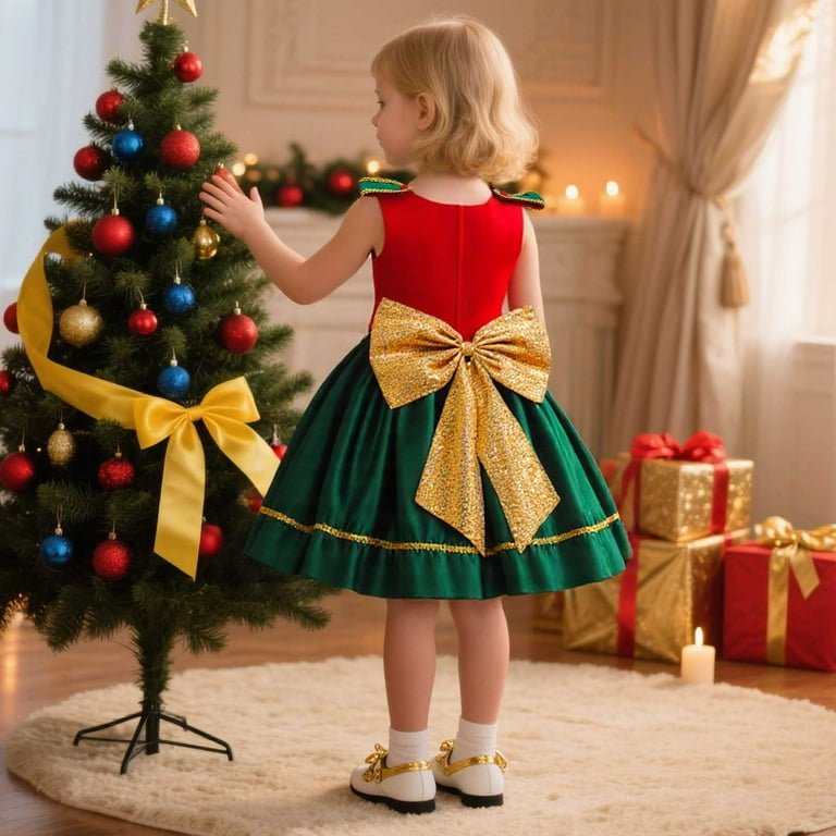 Kids Christmas Dress Sleeveless Christmas Pageant Green Dress Girls Kids Girl  Christmas Outfit Girls Dresses Size 6-7 Years - Walmart.com