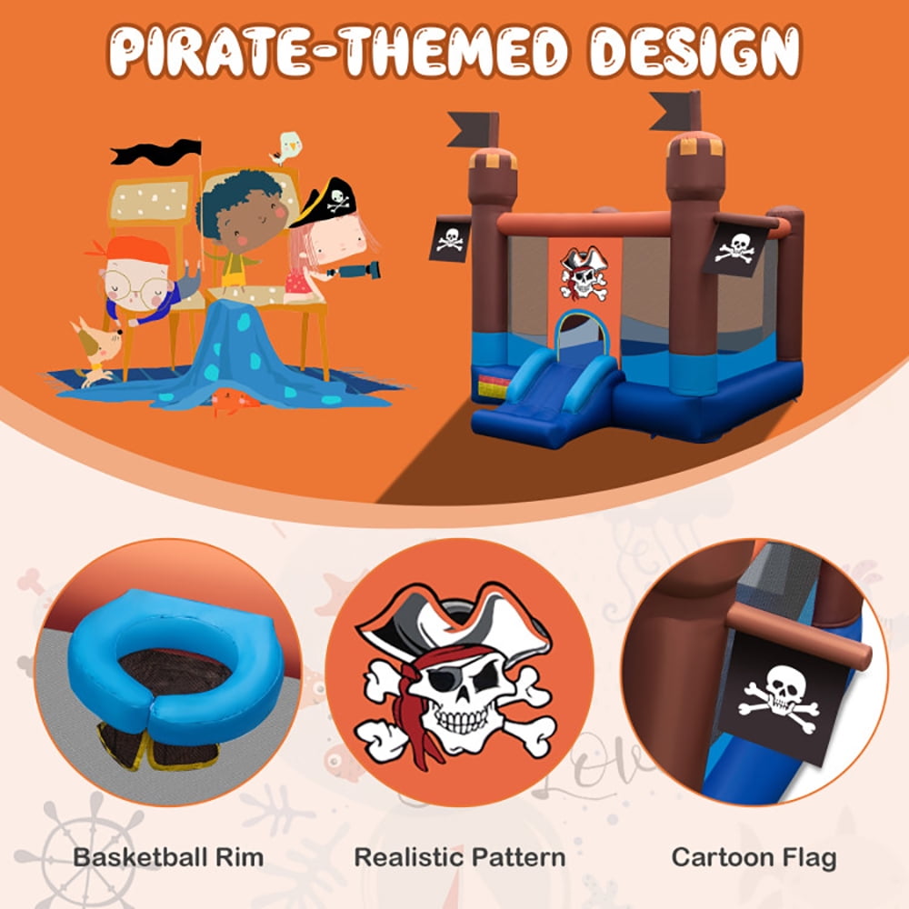 Aimee Lii Pirate-Themed Inflatable Bounce Castle with Large Bounce Area without Blower, Kids Bounce House for 3-10 Aimee Lii Pirate-Themed Inflatable Bounce Castle with Large Bounce Area without Blower, Kids Bounce House for 3-10
