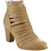 MI IM Urban-04 Womens Rear Zipper Cut Out Strappy Stacked Chunky Ankle Booties