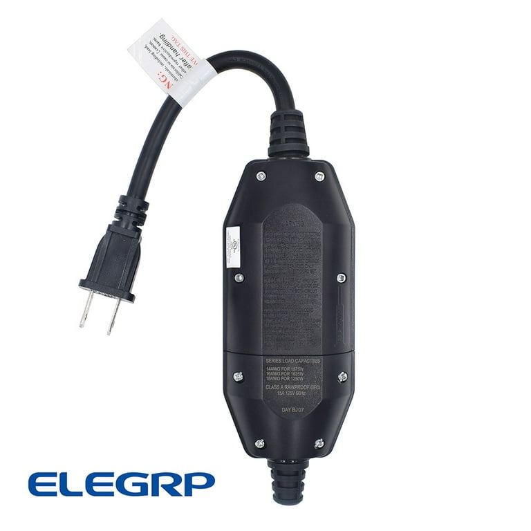 ELEGRP 15 Amp Single Outlet GFCI Adapter, 3-Prong Grounded GFCI