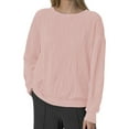 thumbnail image 1 of Women's Long Sleeve Ribbed Knit Pullover - Solid Color Polyester Sweatshirt, Casual Hoodless Top for All Seasons, 1 of 7