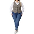 thumbnail image 2 of Agnes Orinda Plus Size Vest for Women Plaid Sleeveless Button with Pockets Vests 1X Brown, 2 of 6