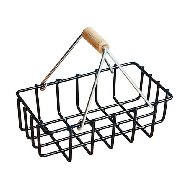 Cesta de almacenamiento de aleación en miniatura, modelo de simulación, juguetes, casa de muñecas, cesta de con asas para cocina y baño, , negro