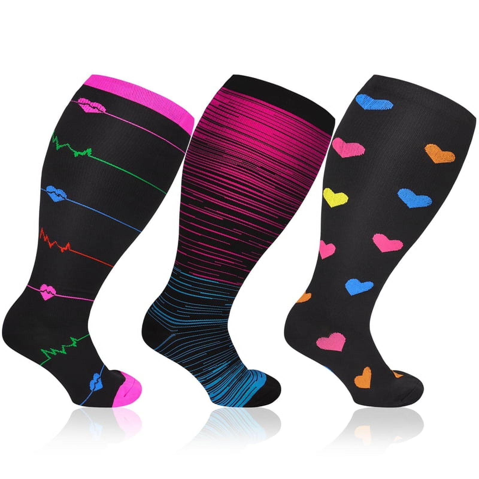 Hengguang 3 Pairs Plus Size Compression Socks for Women & Men, 20-30 mmHg Wide Calf Extra Large Knee High Flight Socks Compression Stockings for Circulation Support（4xl）