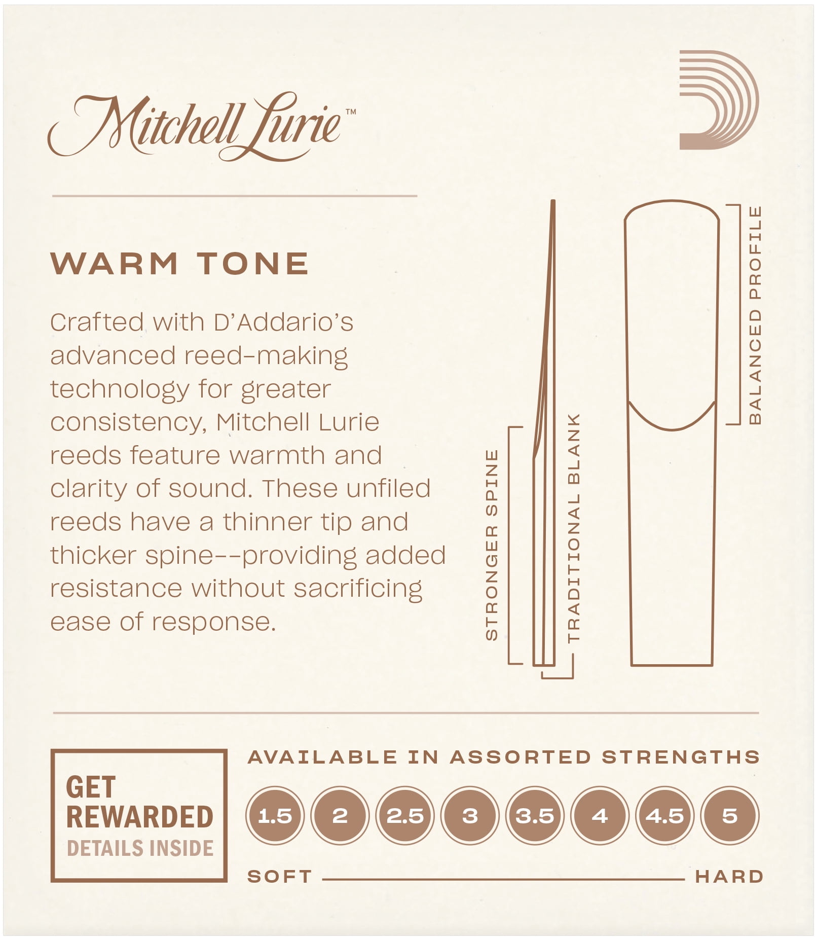 D'Addario Mitchell Lurie Bb Clarinet Reeds, 3.5 (10 Pack D'Addario Mitchell Lurie Bb Clarinet Reeds, 3.5 (10 Pack