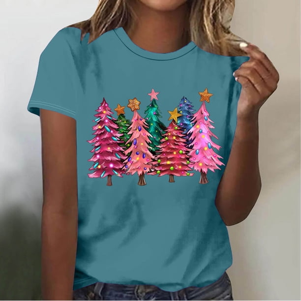 Fiudx Camisas de Mujer Mujer Verano Ocio Moda Estampado de Flores Cuello Redondo Manga Corta Top/Camisa