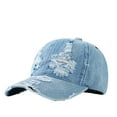 thumbnail image 2 of Womens Beach Hat Unisex Retro Washed Distressed Denim Baseball Cap Outdoor Sun Sky Blue One Size, 2 of 8