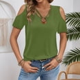 thumbnail image 2 of XIAONU Womens Blouses Cross Front V Neck Off Shoulder Short Sleeve Shirt Solid Color baggy Trendy Pullover Shirt, 2 of 6