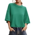 thumbnail image 2 of Short Sleeved Solid Color Women Casual Crewneck Knit Crop Sweater Tops, 2 of 5