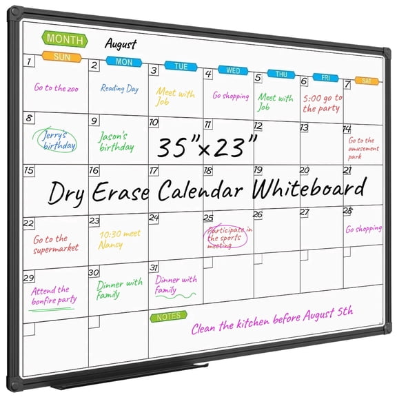 JILhome Dry Erase Calendar Whiteboard for Wall, 35" x 23" Magnetic Calendar White Board, Whiteboard Calendar with Tray for Planning, Drawing, to Do List, Black Aluminum Frame