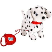 Angle View: Kid Connection 9" Plush Dalmatian Walking Pet, Black & White with Red Collar