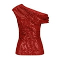 thumbnail image 3 of BLVB One-Shoulder Sequin Sparkly Tops for Women Ruched Asymmetrical Glitter Tops Sparkle Party Club Night Shirts, 3 of 6