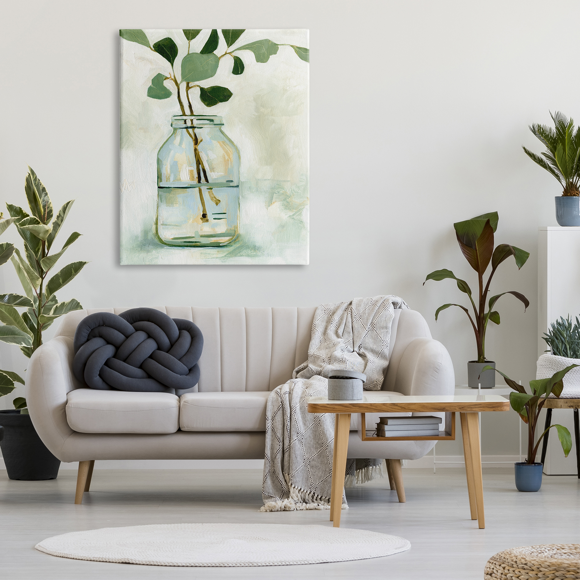 Stupell Industries Green Eucalyptus Branch Glass Jar Contemporary Still Life Botanical & Floral Painting Gallery Wrapped Canvas Print Wall Art, 36 x 48