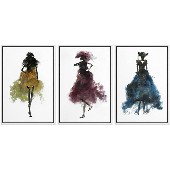 wall26 Framed Canvas Print Wall Art Set Yellow, Pink & Blue Watercolor Fashionistas Fashion People Drawings Modern Art Bohemian Portrait Dramatic for Living Room, Bedroom, Office - 16"x24&qu