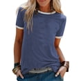 thumbnail image 3 of Camiseta de mujer Blusa casual de manga corta con costuras en bloque de color, Azul, S Monstrate AP002400-06, 3 of 7