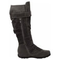thumbnail image 3 of Women's Knee High Mid Calf Boots Ruched Suede Slouch Knitted Calf Buckles (Elma-02, Charcoal 9), 3 of 5