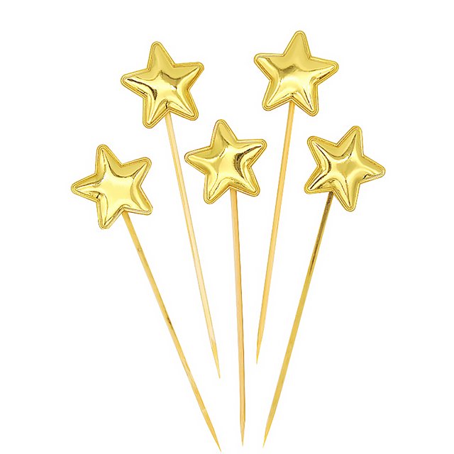 Worallymy 5pcs Cake Topper Cupcake Boda Cumpleaños Cake Top Decor Bandera con Palo de Madera Estrella Plata Worallymy JD735807343
