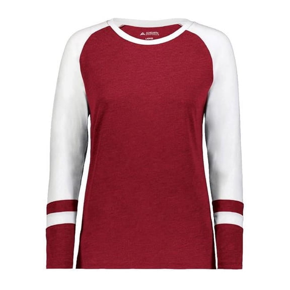 Augusta Sportswear B26034678 Women Tri-Blend Fanatic 2.0 Long Sleeve T-Shirt, Purple & White - 3XL