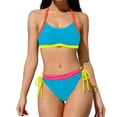thumbnail image 3 of XUNKUSGA Bikini Sets for Women Trendy Color Block Womens Bathing Suits Supportive Wide Strap Scoop Neck Two Piece Women's Bikini Sets with Adjustable Tie,Blue,M, 3 of 6