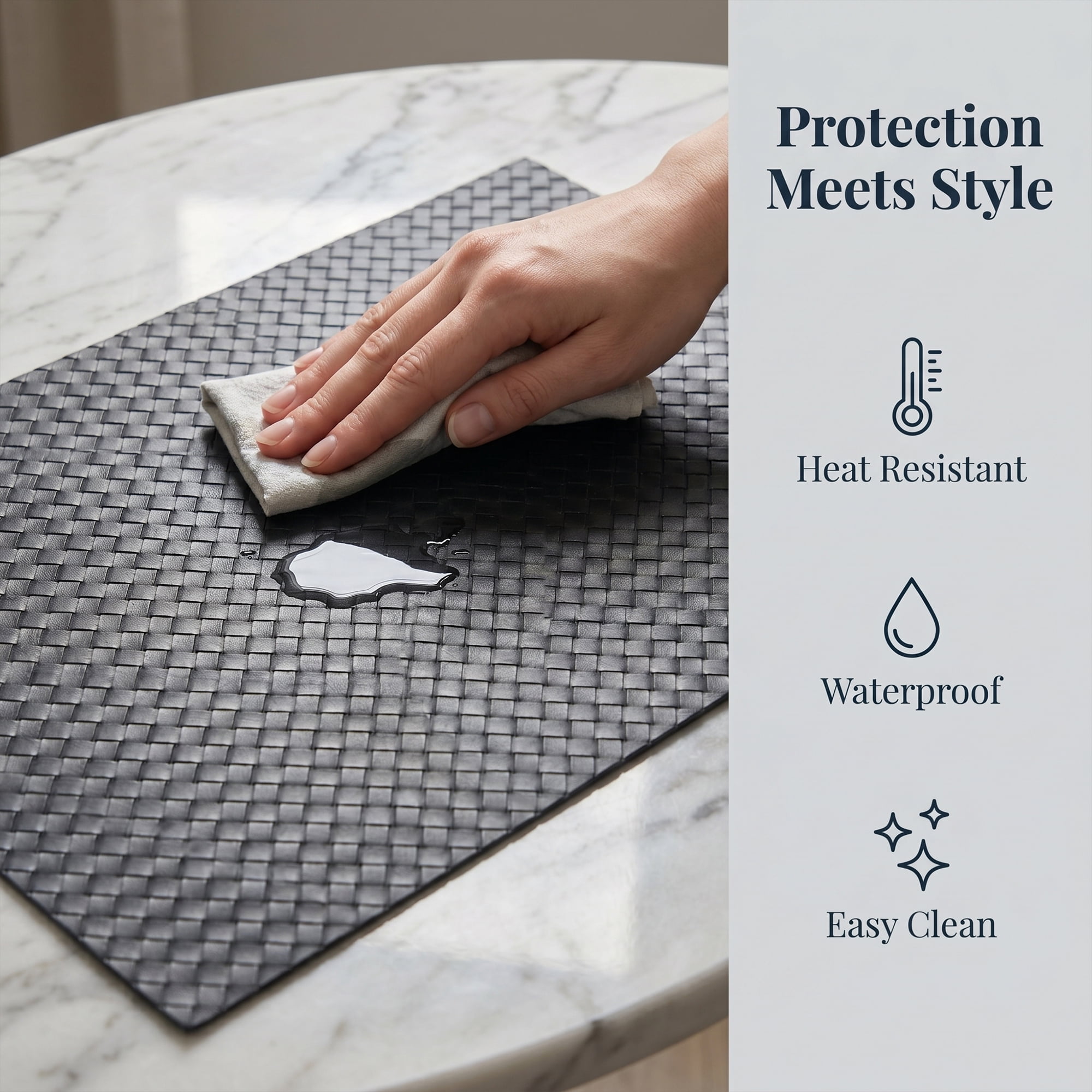Unique Bargains Set of 6 Leather Placemats for Kitchen Black 17*12in
